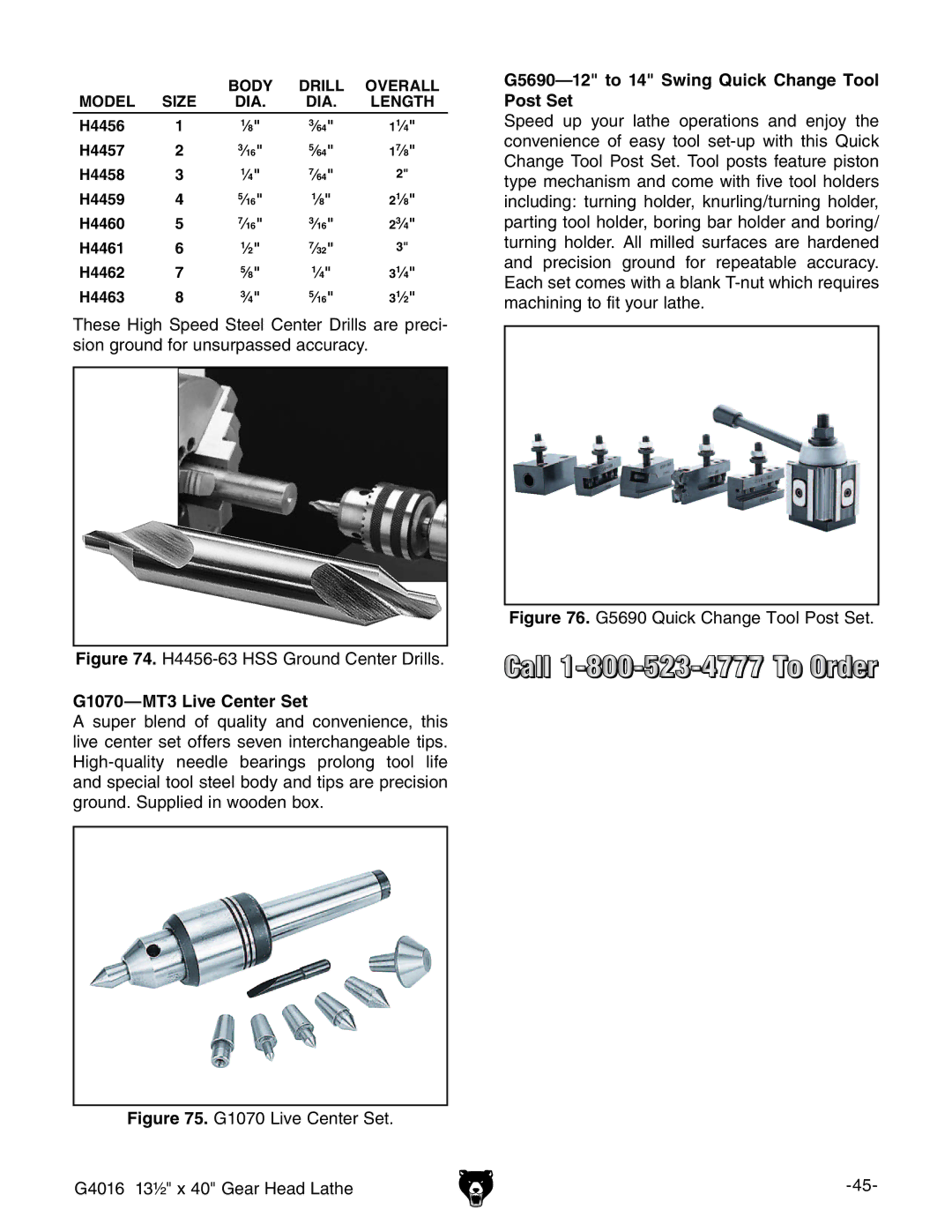 Grizzly G4016 manual  -4,IVE #ENTERR3ET, Igure &%,%AkZ8ZciZgHZi# +&m%ZVg=ZVYAViZ 