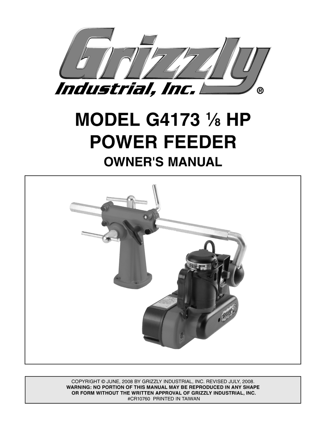 Grizzly G4173 1 8 HP owner manual Power Feeder 