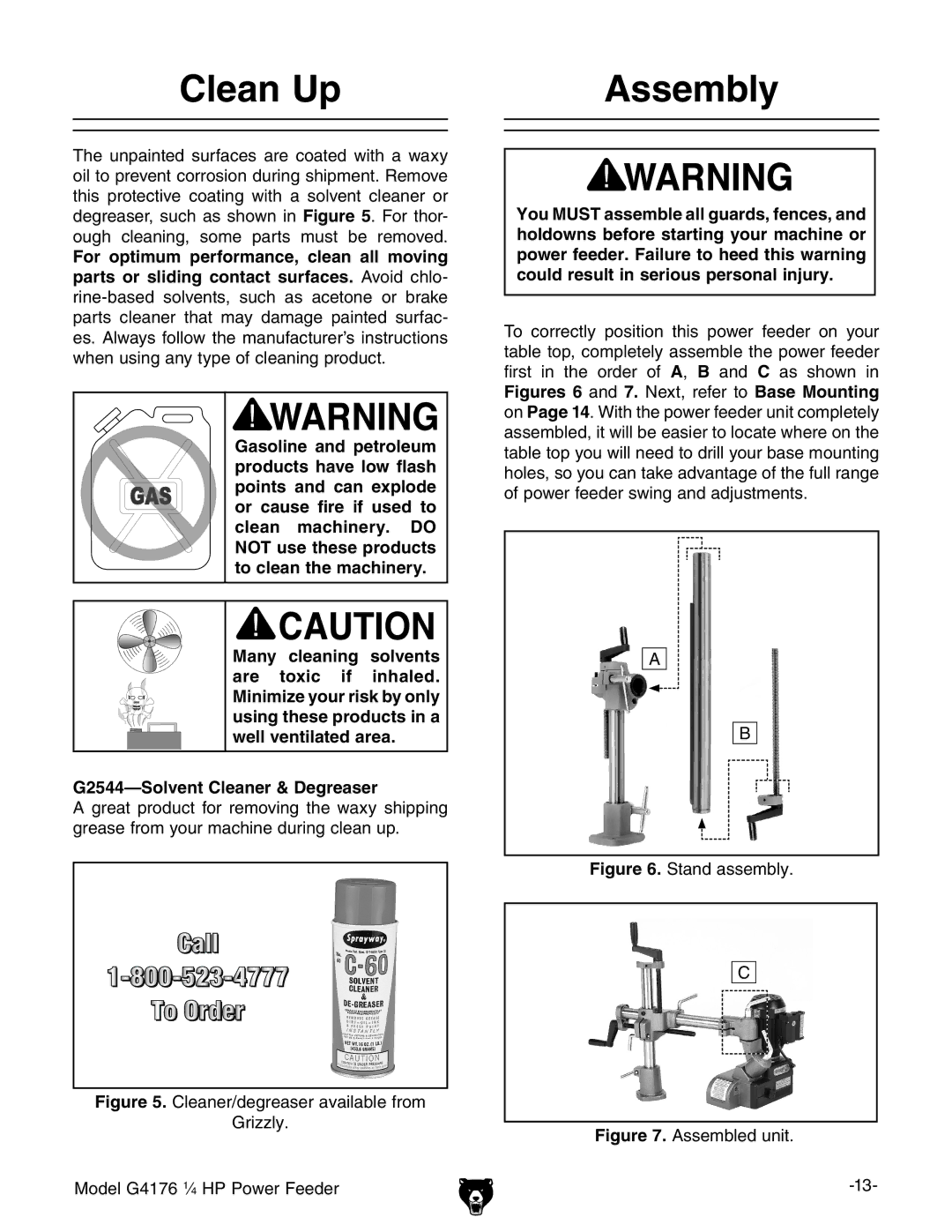 Grizzly G4176 owner manual Clean Up Assembly, Stand assembly 