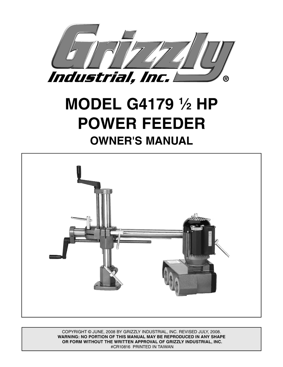 Grizzly G4179 owner manual Power Feeder 