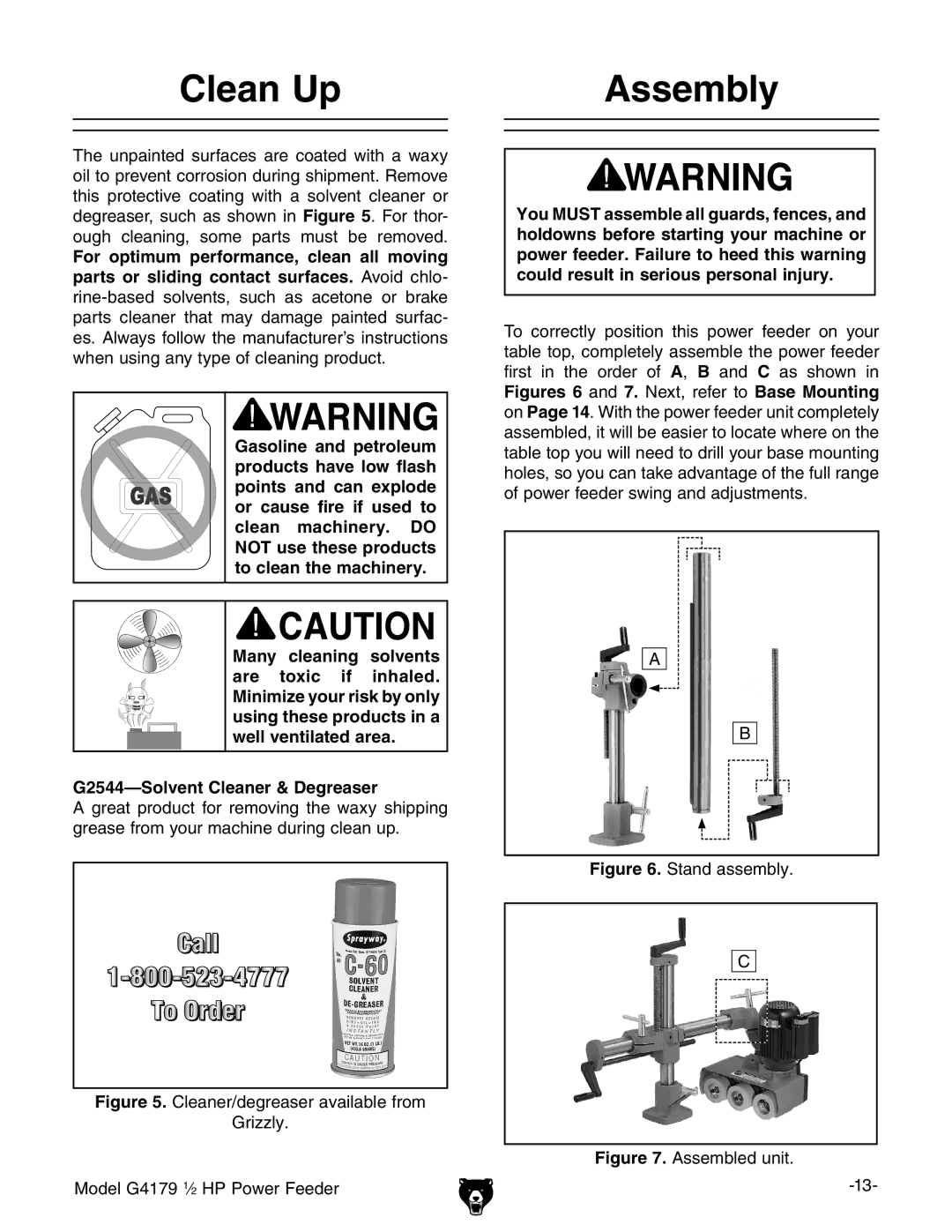 Grizzly G4179 owner manual Clean Up Assembly, Stand assembly 