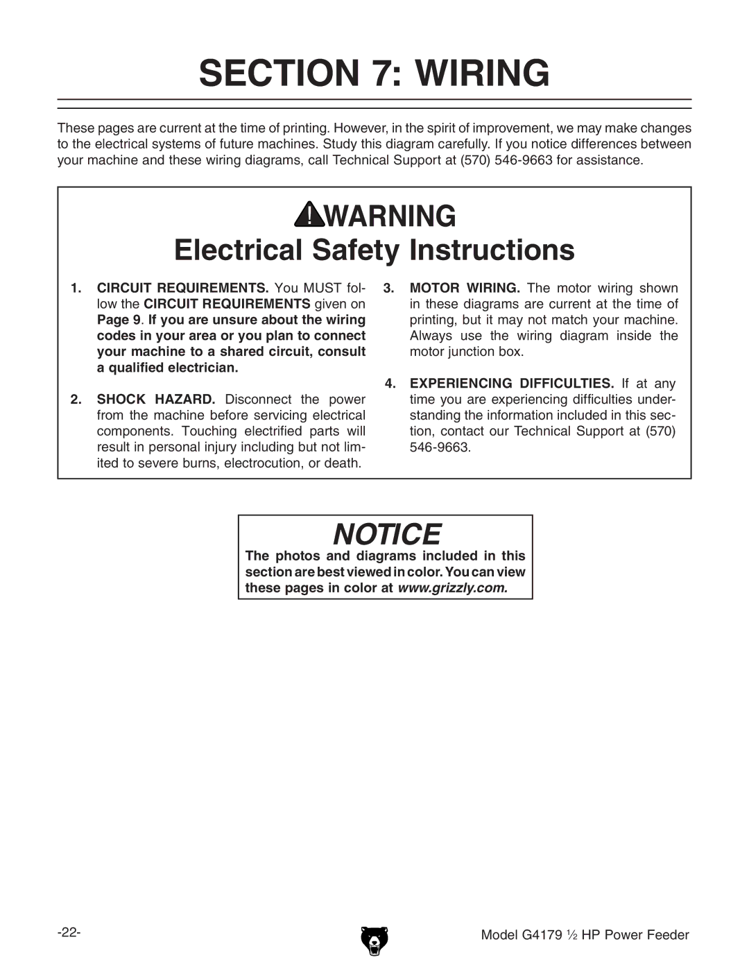 Grizzly G4179 owner manual Wiring, Electrical Safety Instructions 