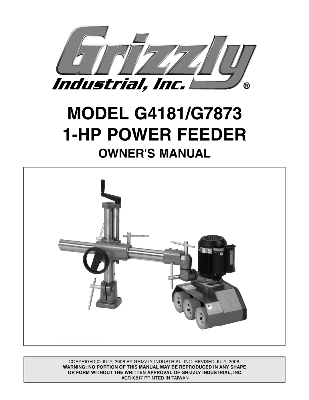 Grizzly G7873, G4181 owner manual HP Power Feeder 