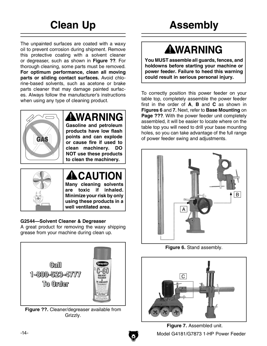 Grizzly G4181, G7873 owner manual Clean Up Assembly, Figure ??. Cleaner/degreaser available from Grizzly 