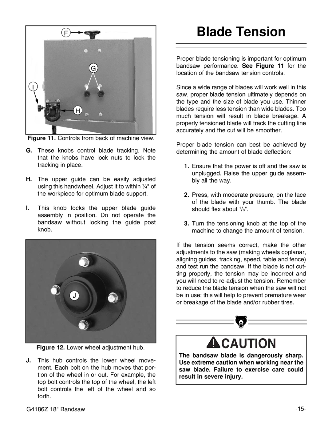 Grizzly G4186Z instruction manual Blade Tension 