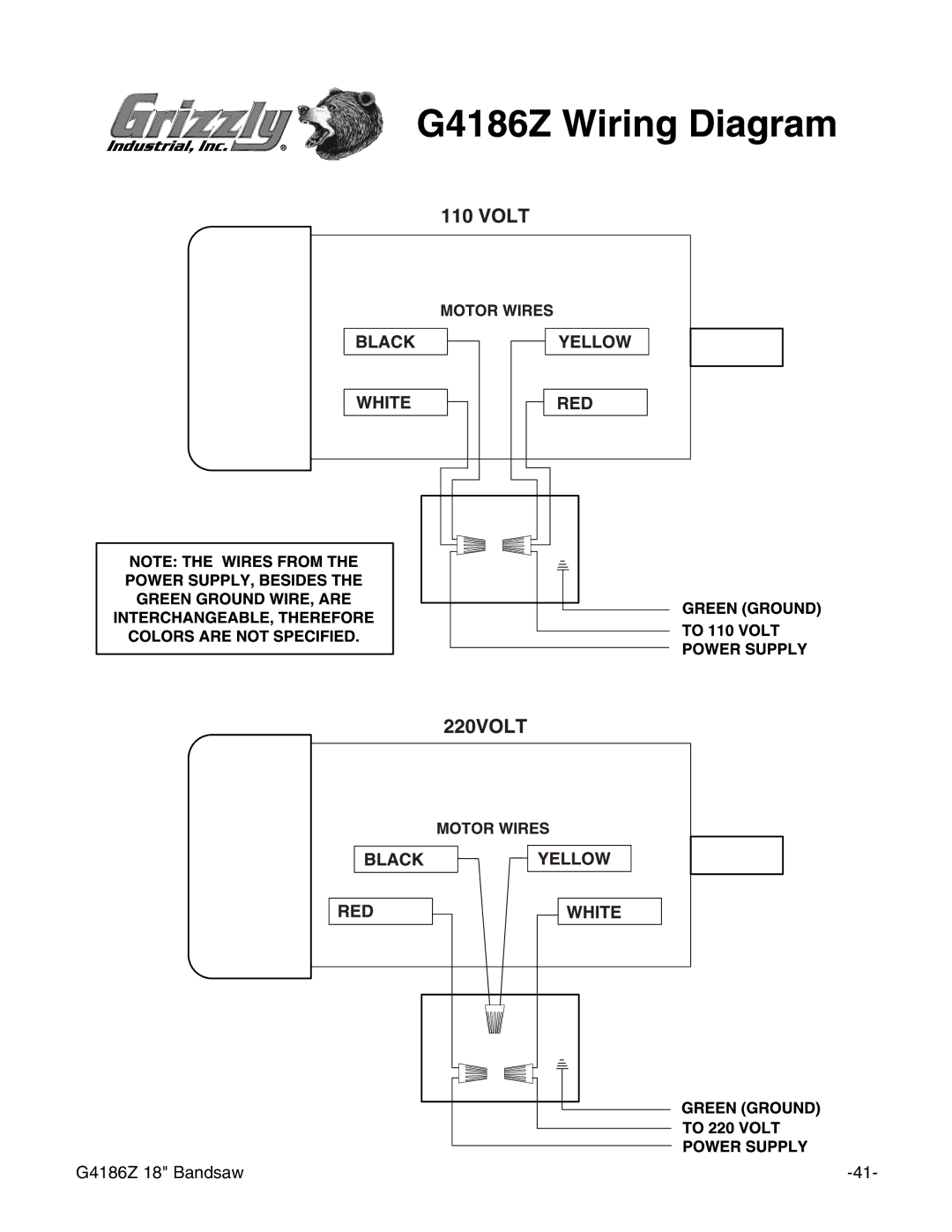 Grizzly instruction manual G4186Z 18 Bandsaw 