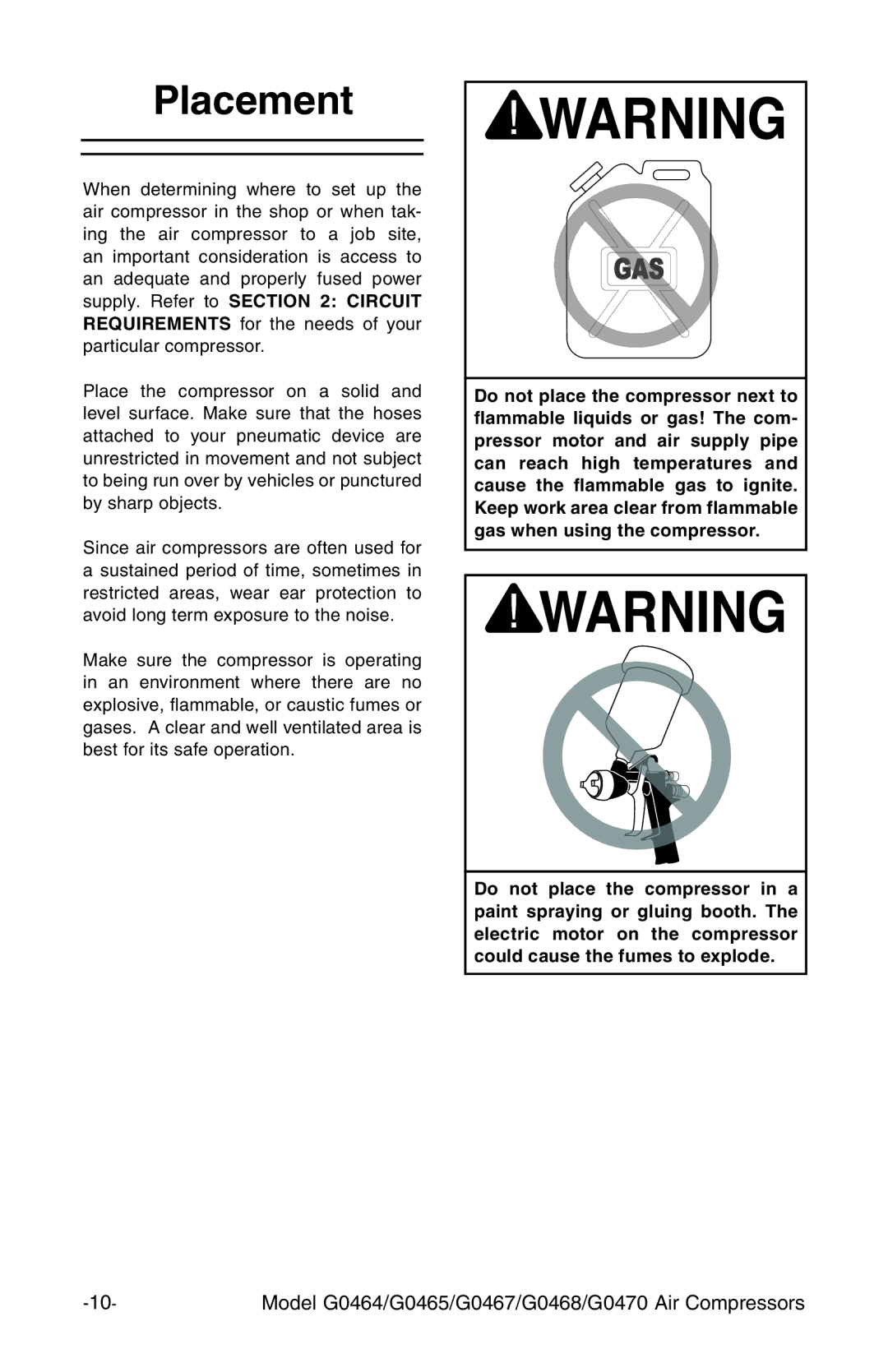 Grizzly G470, G0468, G0467, G0465 instruction manual Placement 