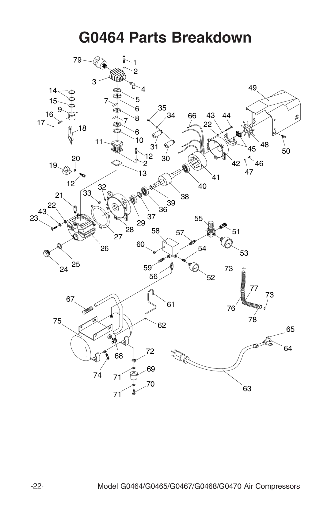 Grizzly G470, G0468, G0467, G0465 instruction manual G0464 Parts Breakdown 