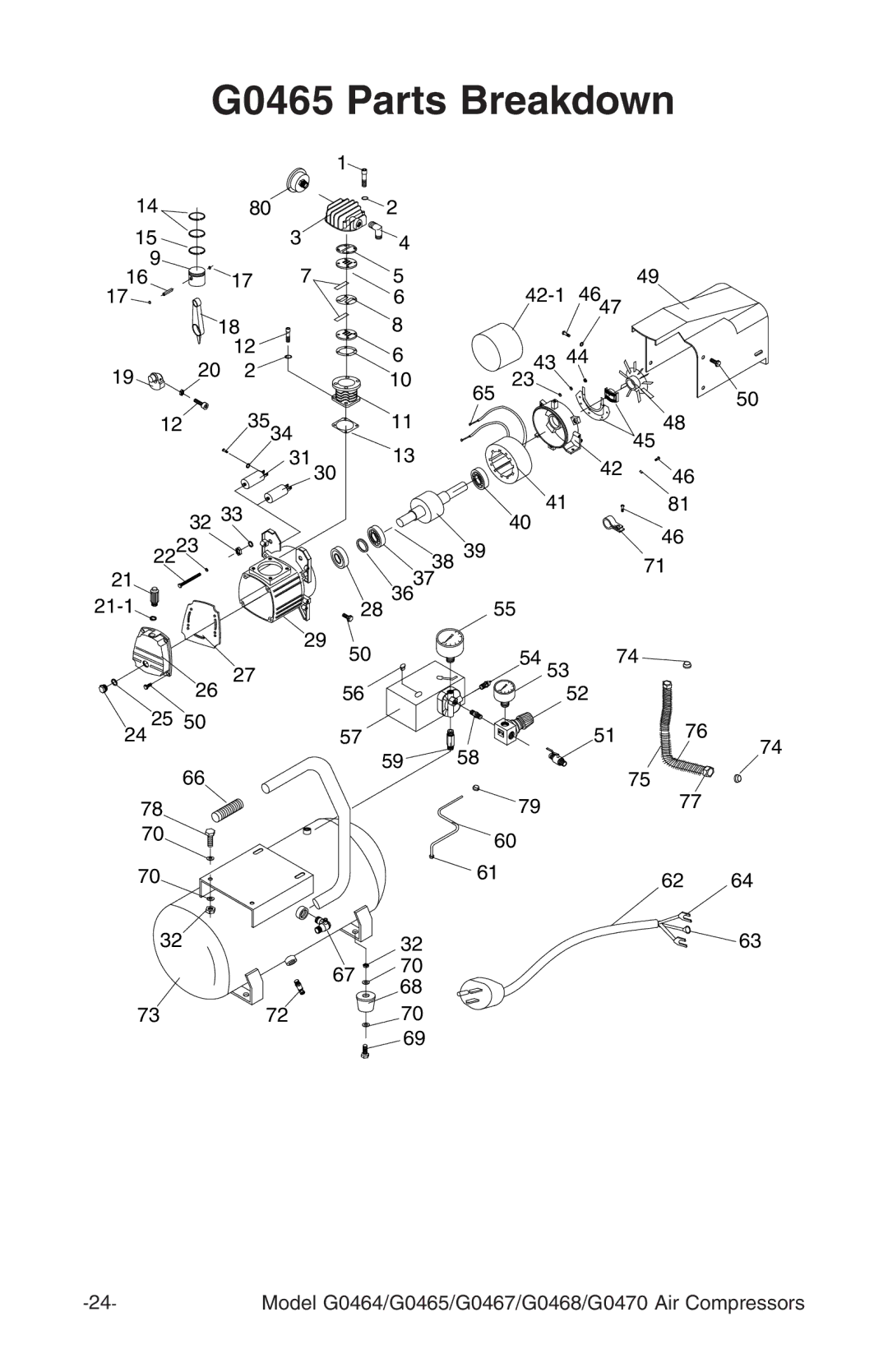 Grizzly G0467, G470, G0468 instruction manual G0465 Parts Breakdown 