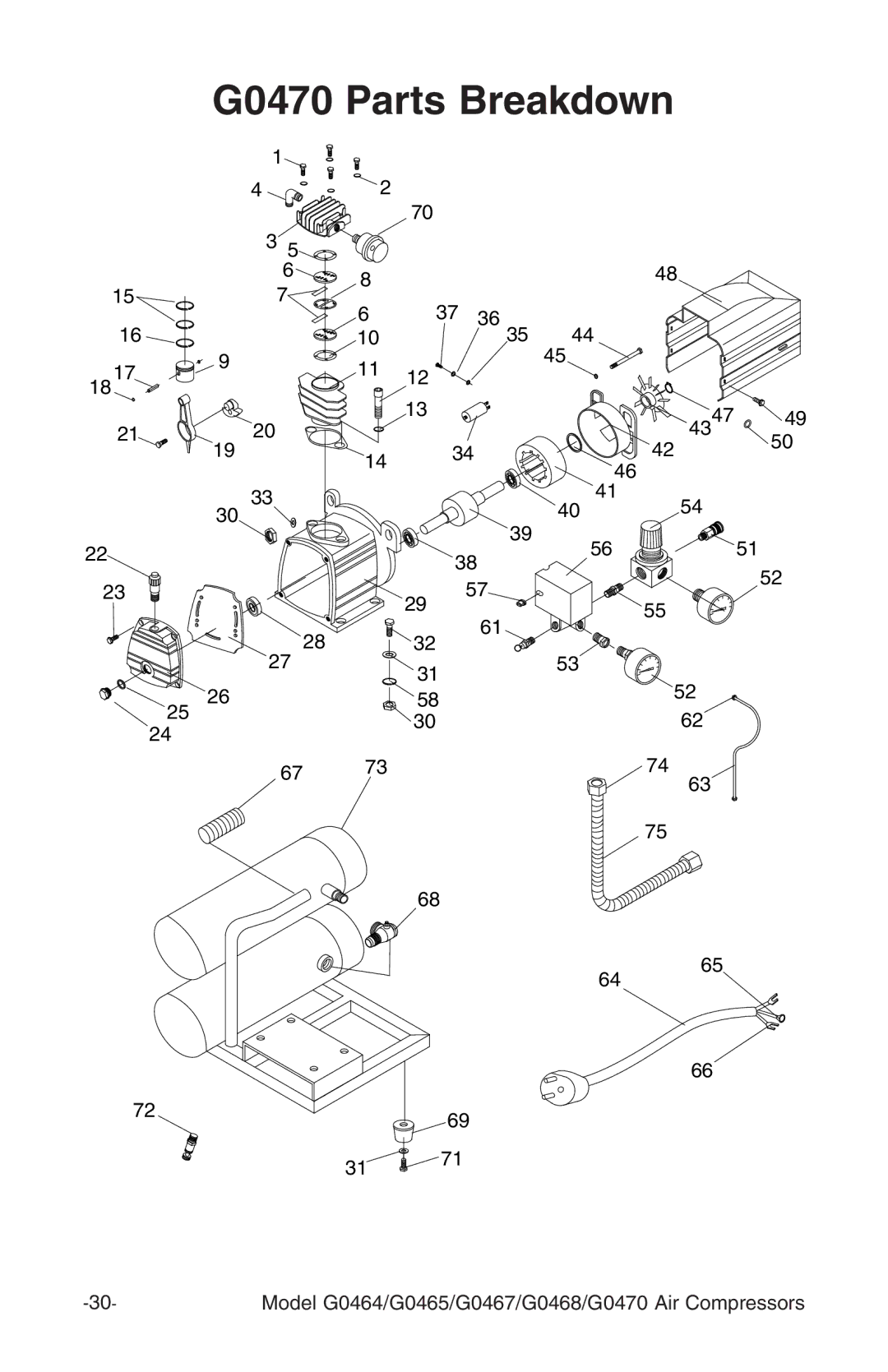 Grizzly G470, G0468, G0467, G0465 instruction manual G0470 Parts Breakdown 