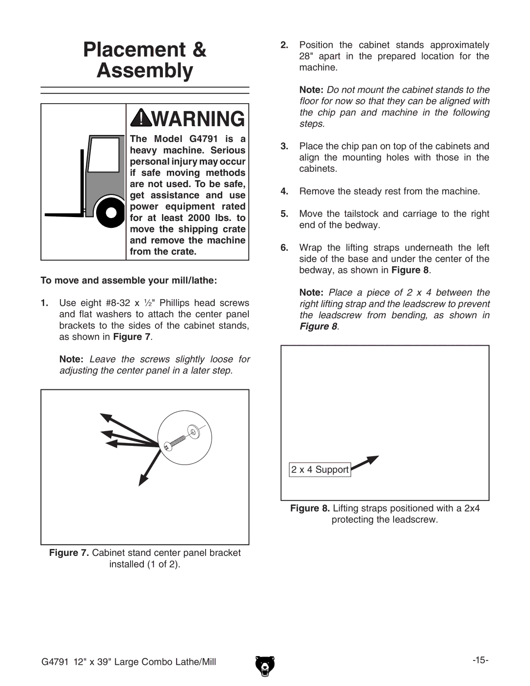 Grizzly G4791 owner manual Placement Assembly, mHjeedgi 