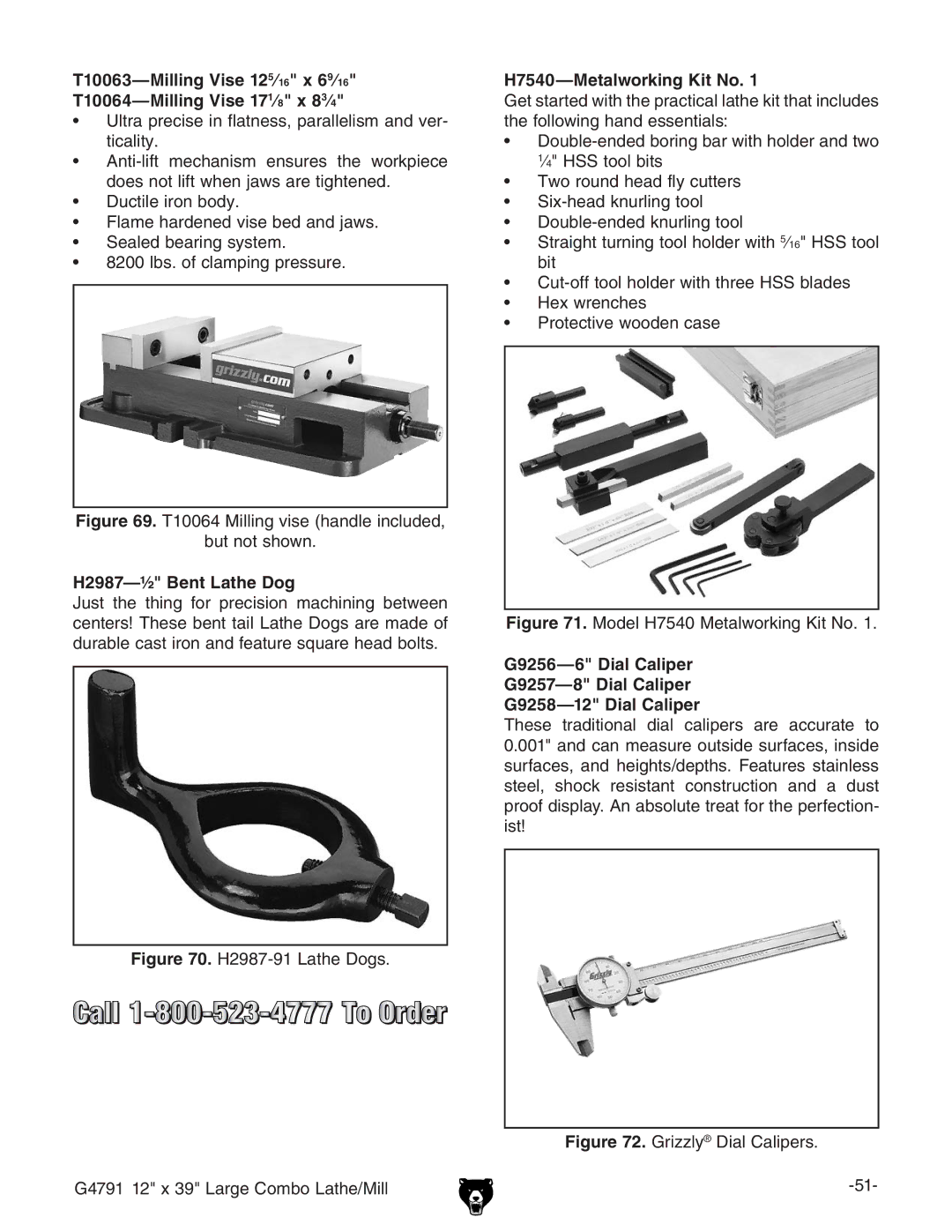 Grizzly G4791 owner manual Wjicdihdlc#, H2987-½ Bent Lathe Dog, H7540-Metalworking Kit No 