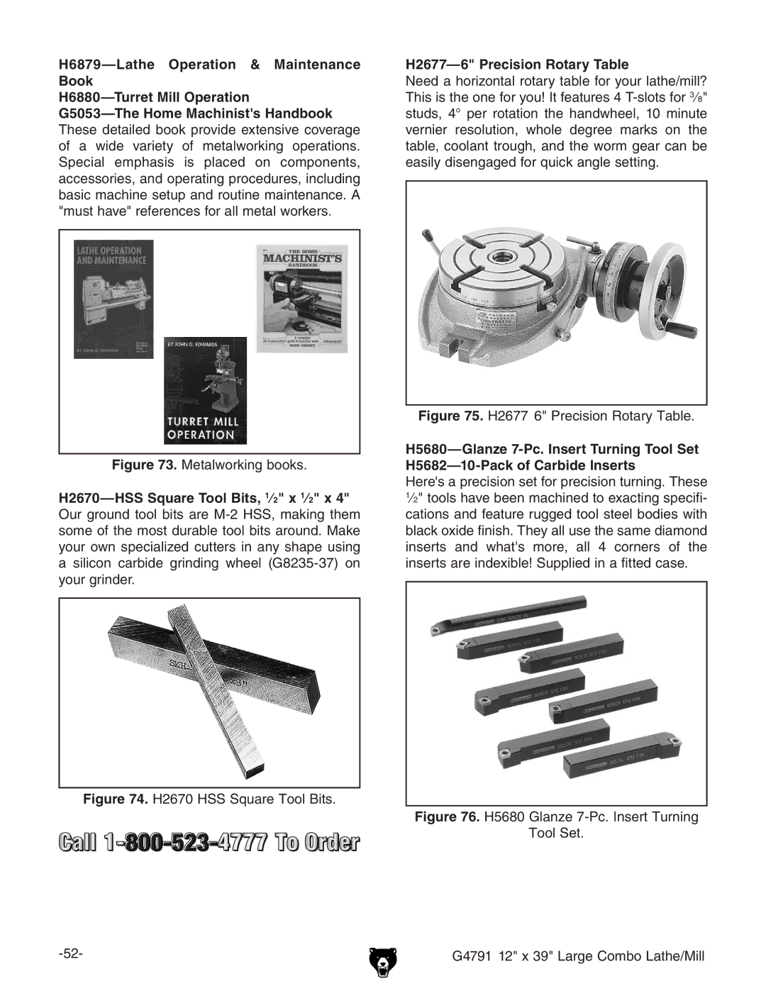 Grizzly G4791 owner manual H6879-Lathe Operation & Maintenance Book, H2677-6 Precision Rotary Table 