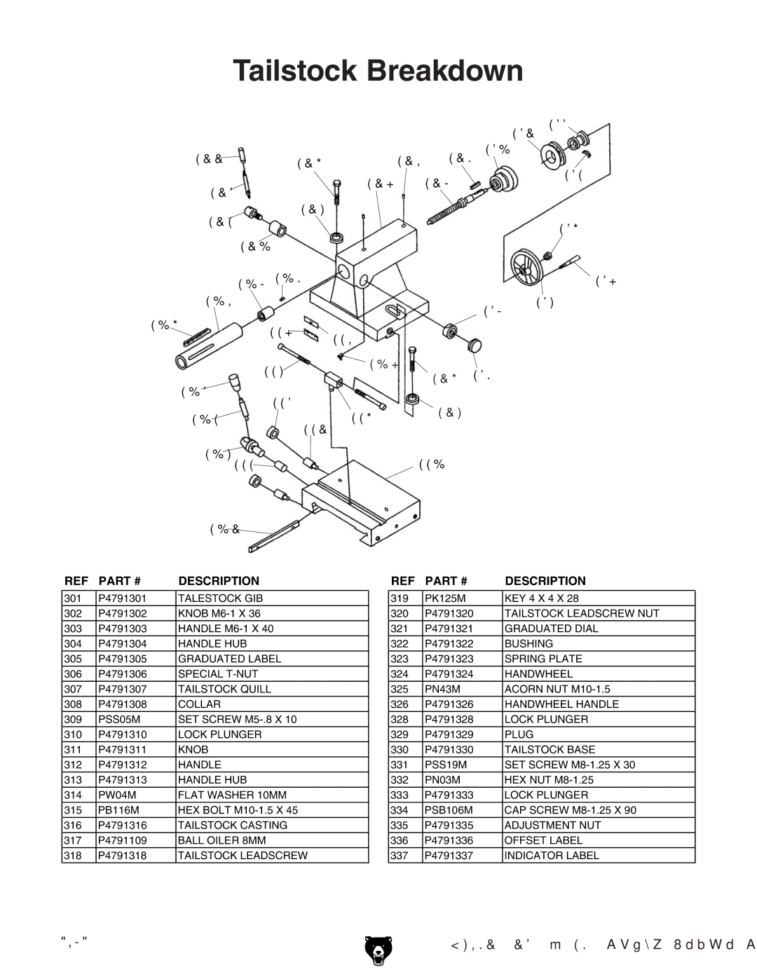 Grizzly G4791 owner manual Tailstock Breakdown 