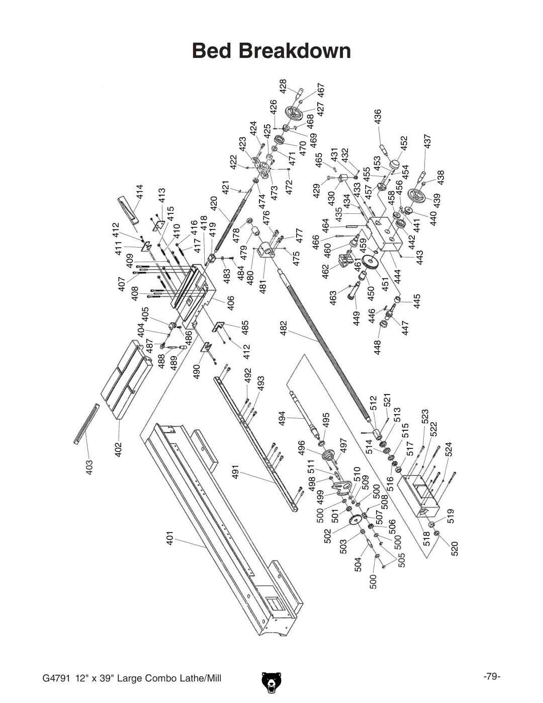 Grizzly G4791 owner manual Bed Breakdown, 8dbWdAViZ$Baa 