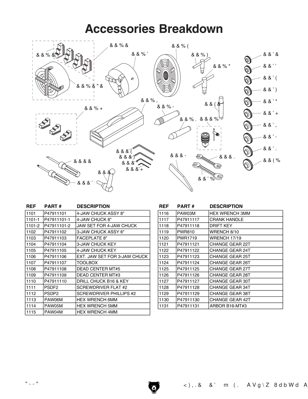 Grizzly G4791 owner manual Accessories Breakdown 