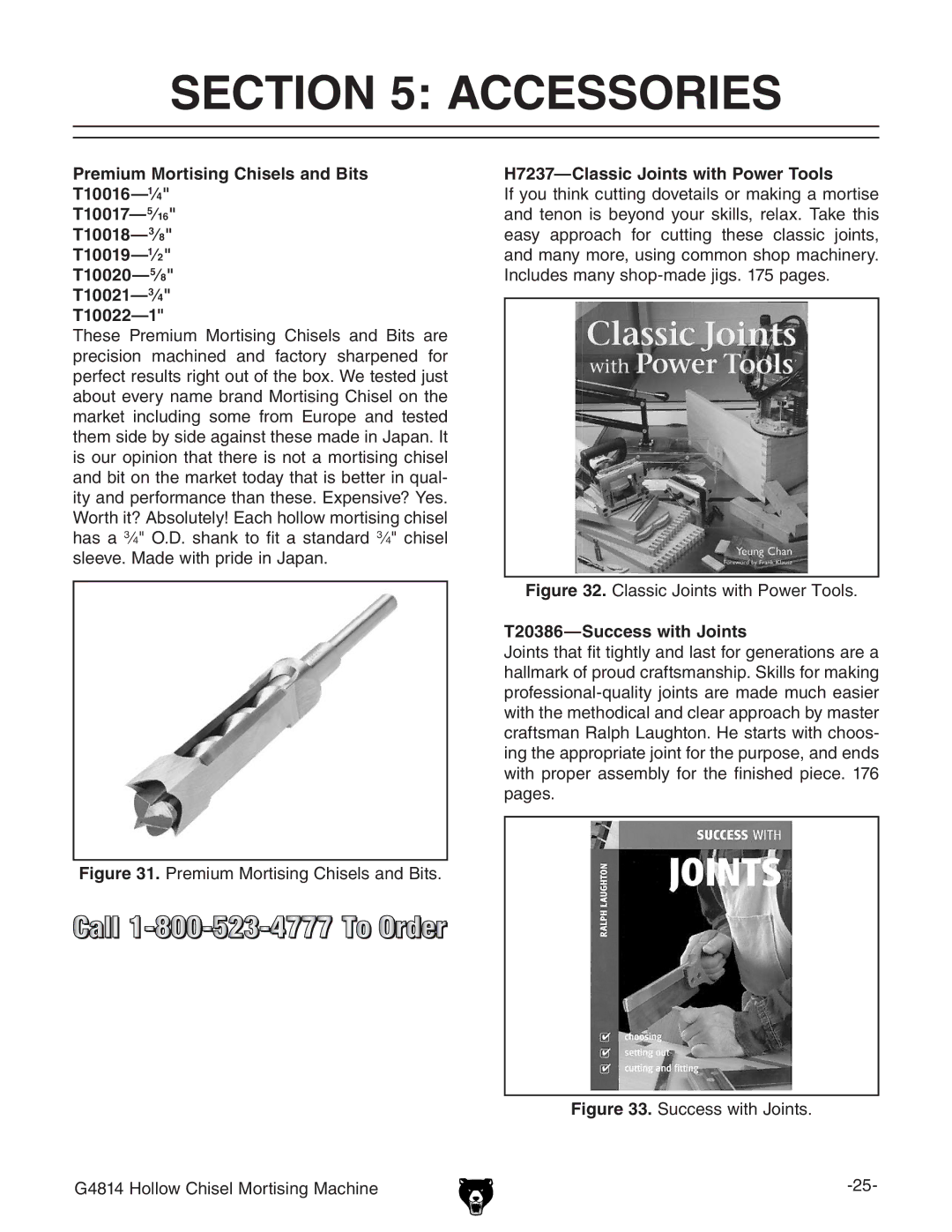 Grizzly G4814 owner manual Accessories, H7237-Classic Joints with Power Tools, T20386-Success with Joints 