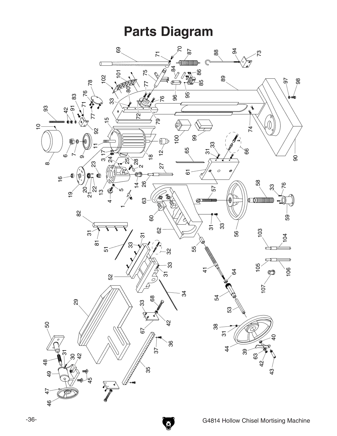 Grizzly G4814 owner manual Parts Diagram 