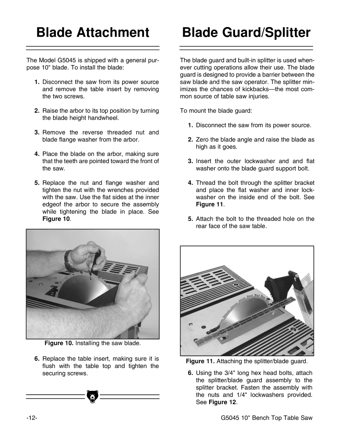 Grizzly G5045 instruction manual Blade Attachment Blade Guard/Splitter 