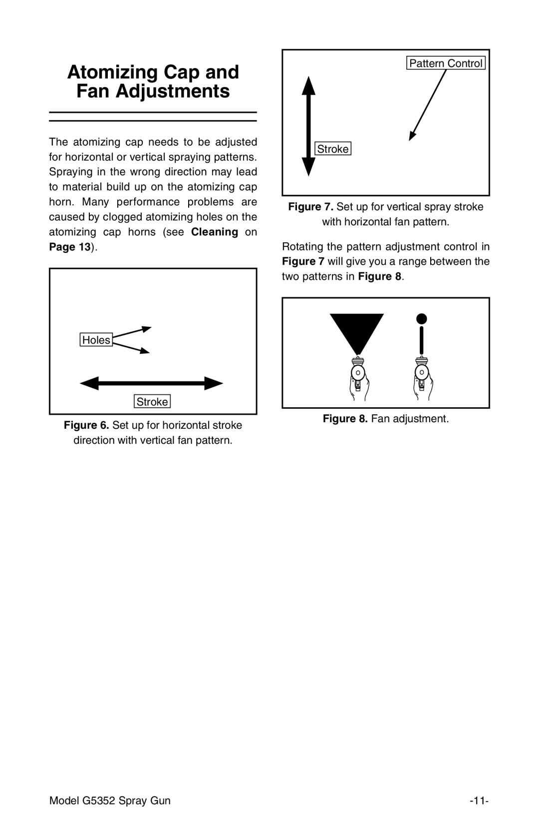 Grizzly instruction manual Atomizing Cap Fan Adjustments, Fan adjustment Model G5352 Spray Gun 