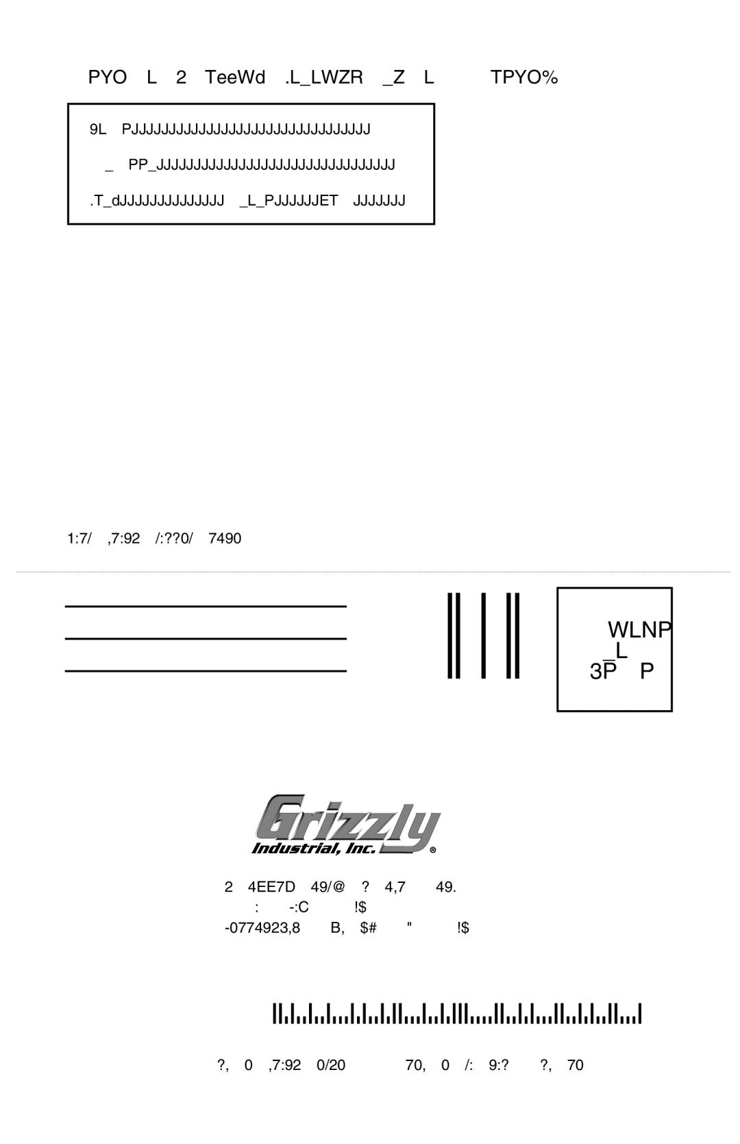 Grizzly G5352 instruction manual Name Street CityStateZip, Box Bellingham, Wa 