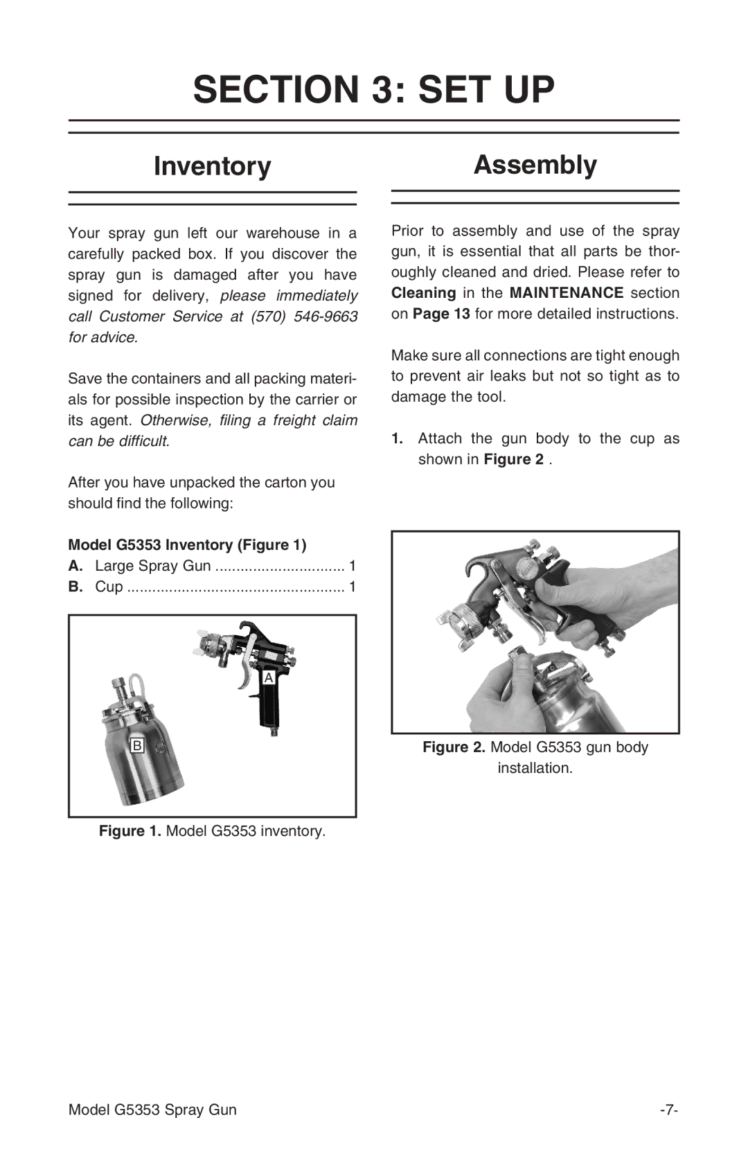 Grizzly instruction manual Set Up, InventoryAssembly, Model G5353 Inventory Figure, Cup 