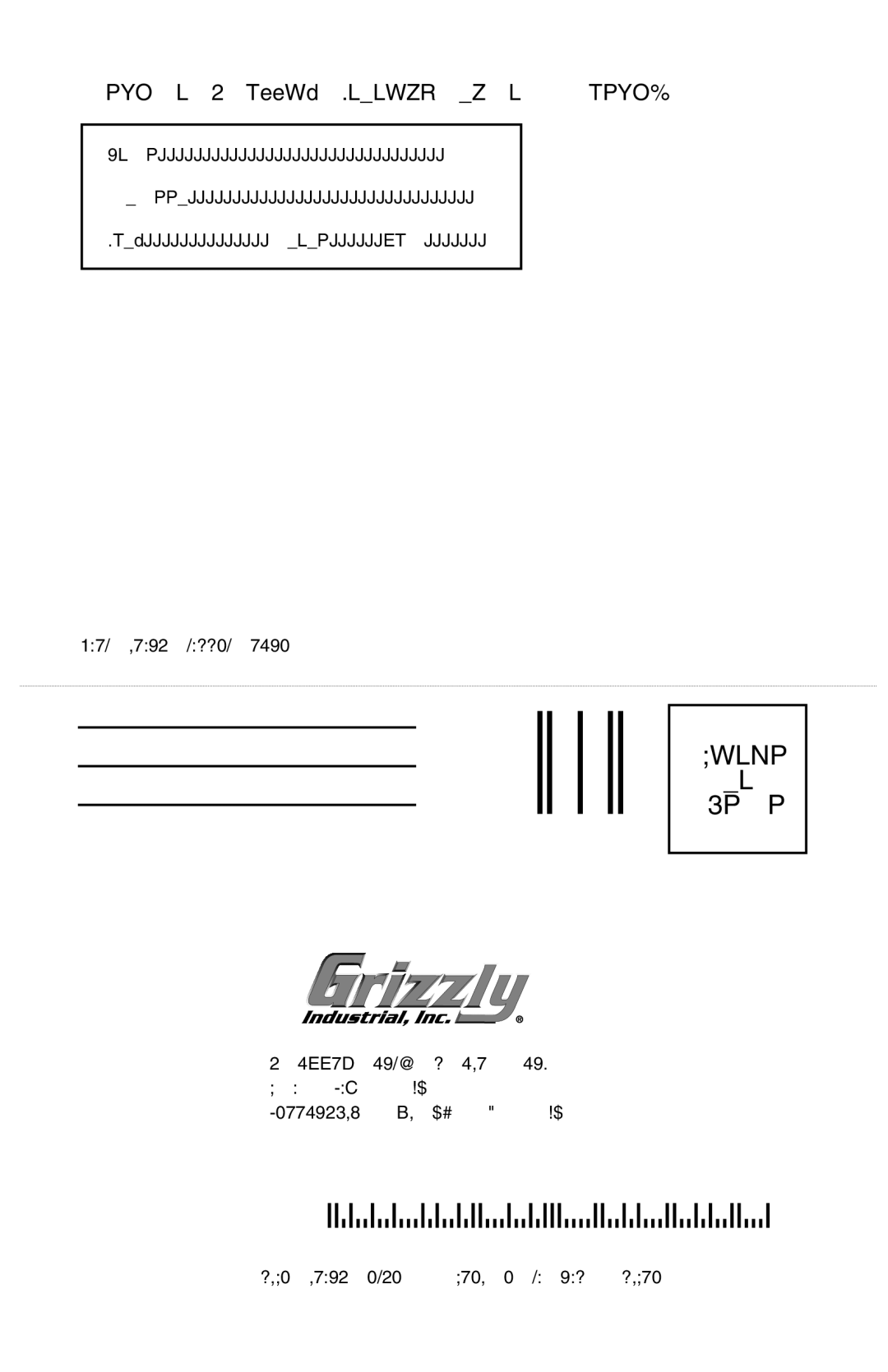 Grizzly G5354 instruction manual Name Street CityStateZip, Box Bellingham, Wa 