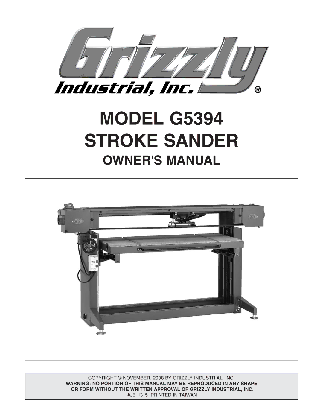 Grizzly owner manual Model G5394 Stroke Sander 