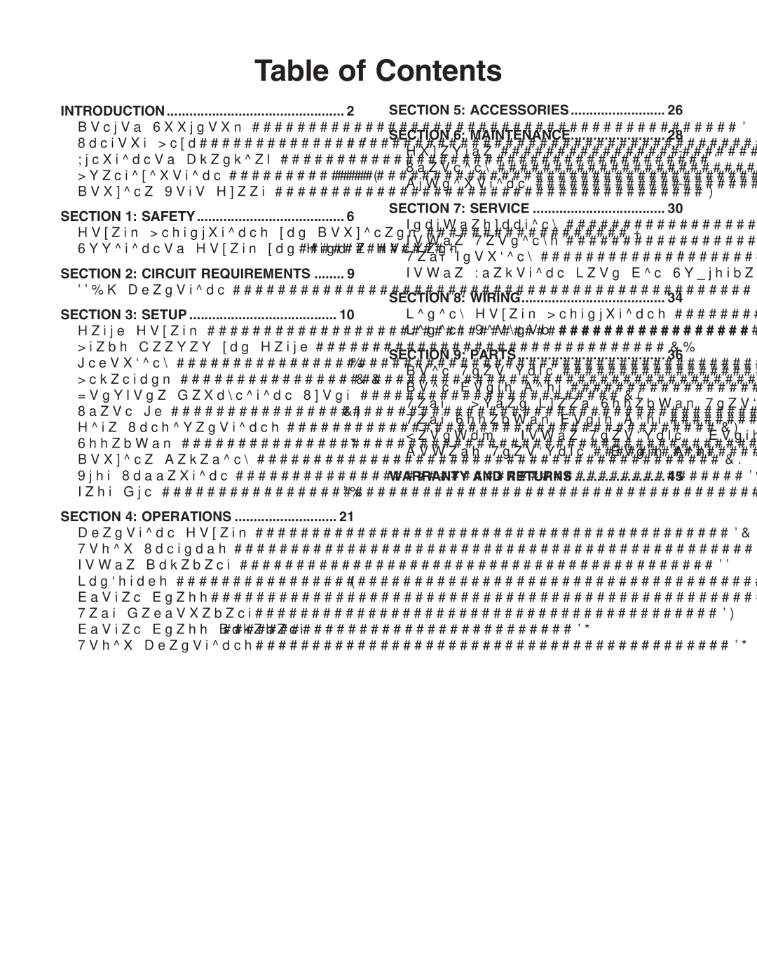 Grizzly G5394 owner manual Table of Contents 