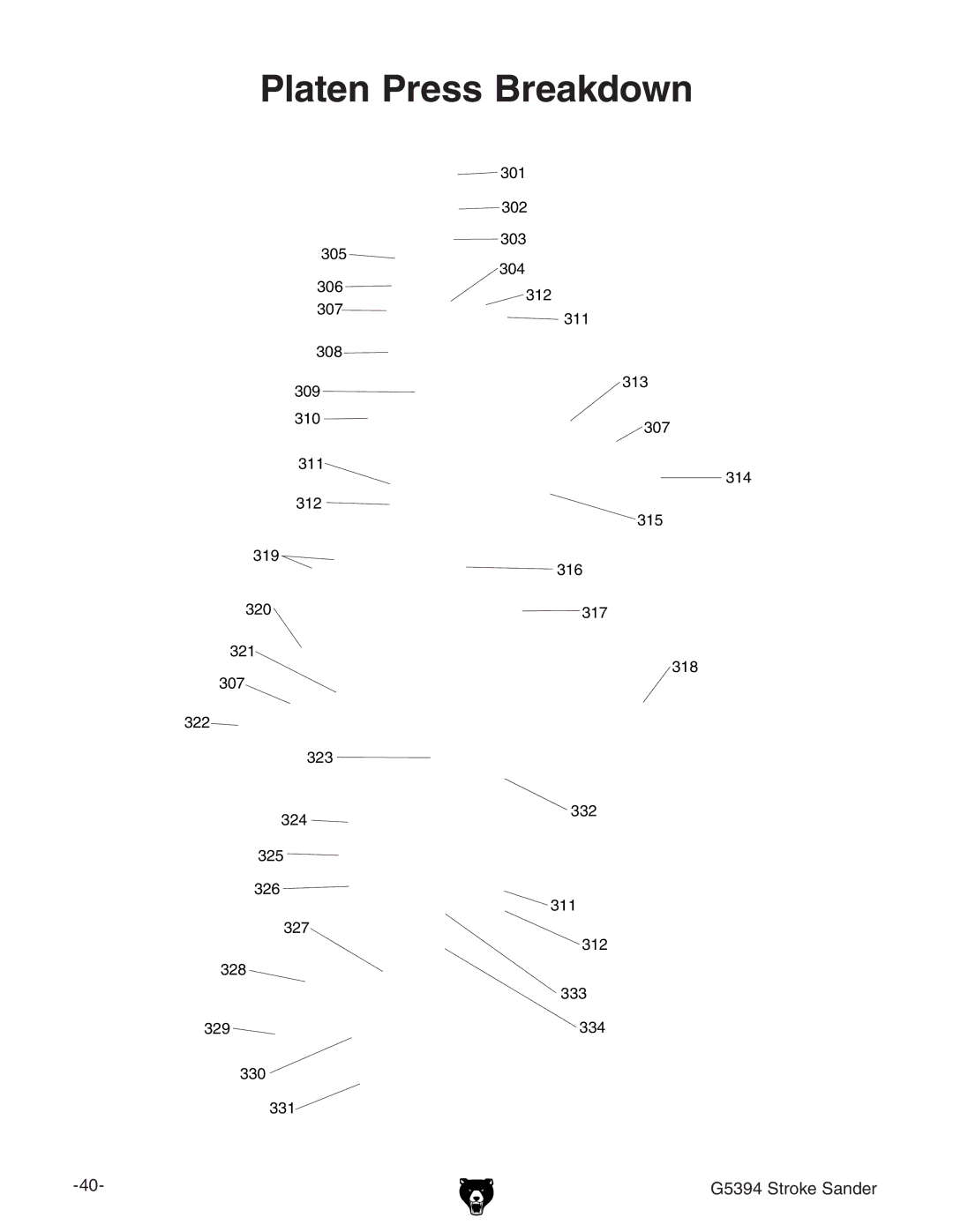 Grizzly G5394 owner manual Platen Press Breakdown 