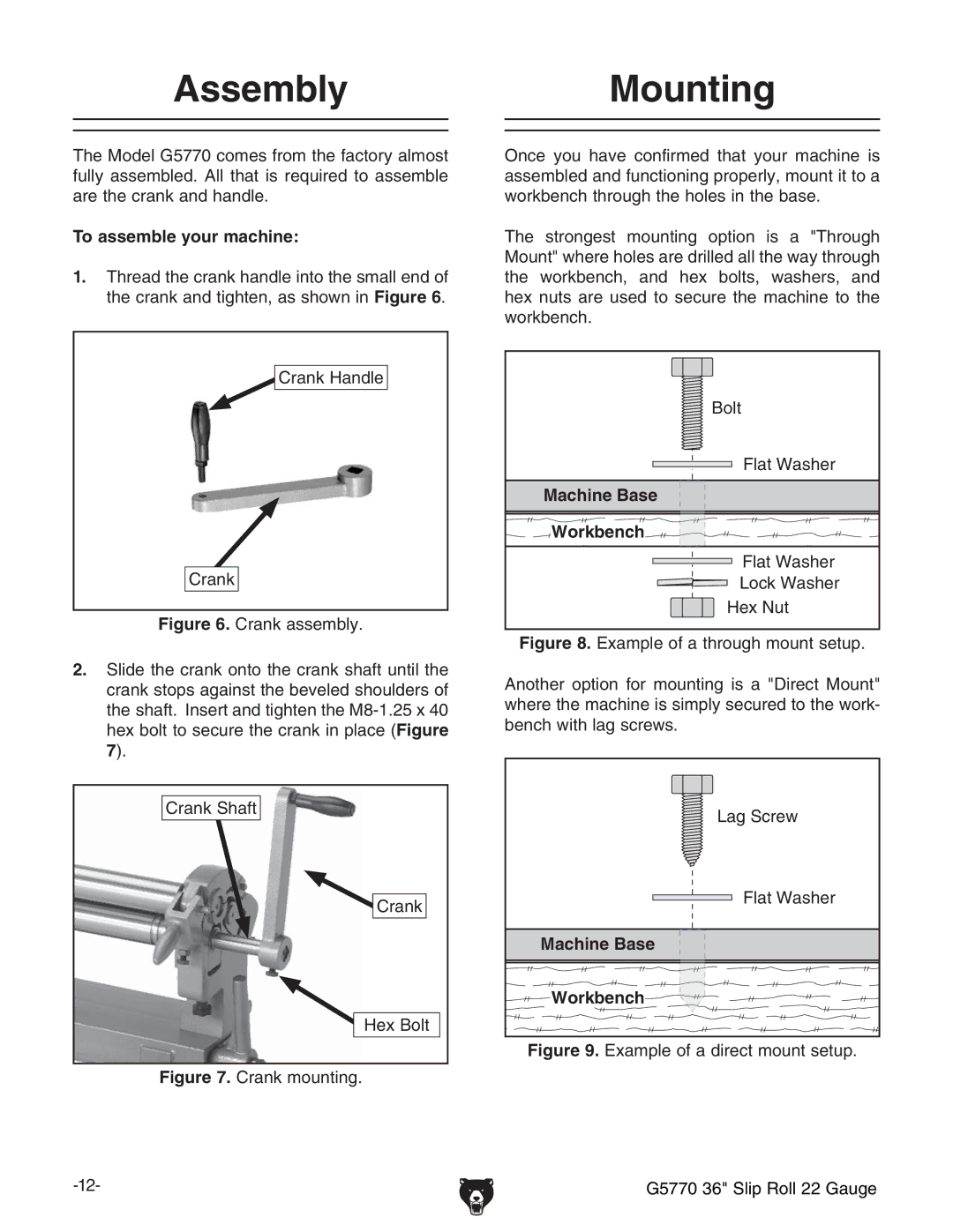 Grizzly G5770 owner manual AssemblyMounting, To assemble your machine 