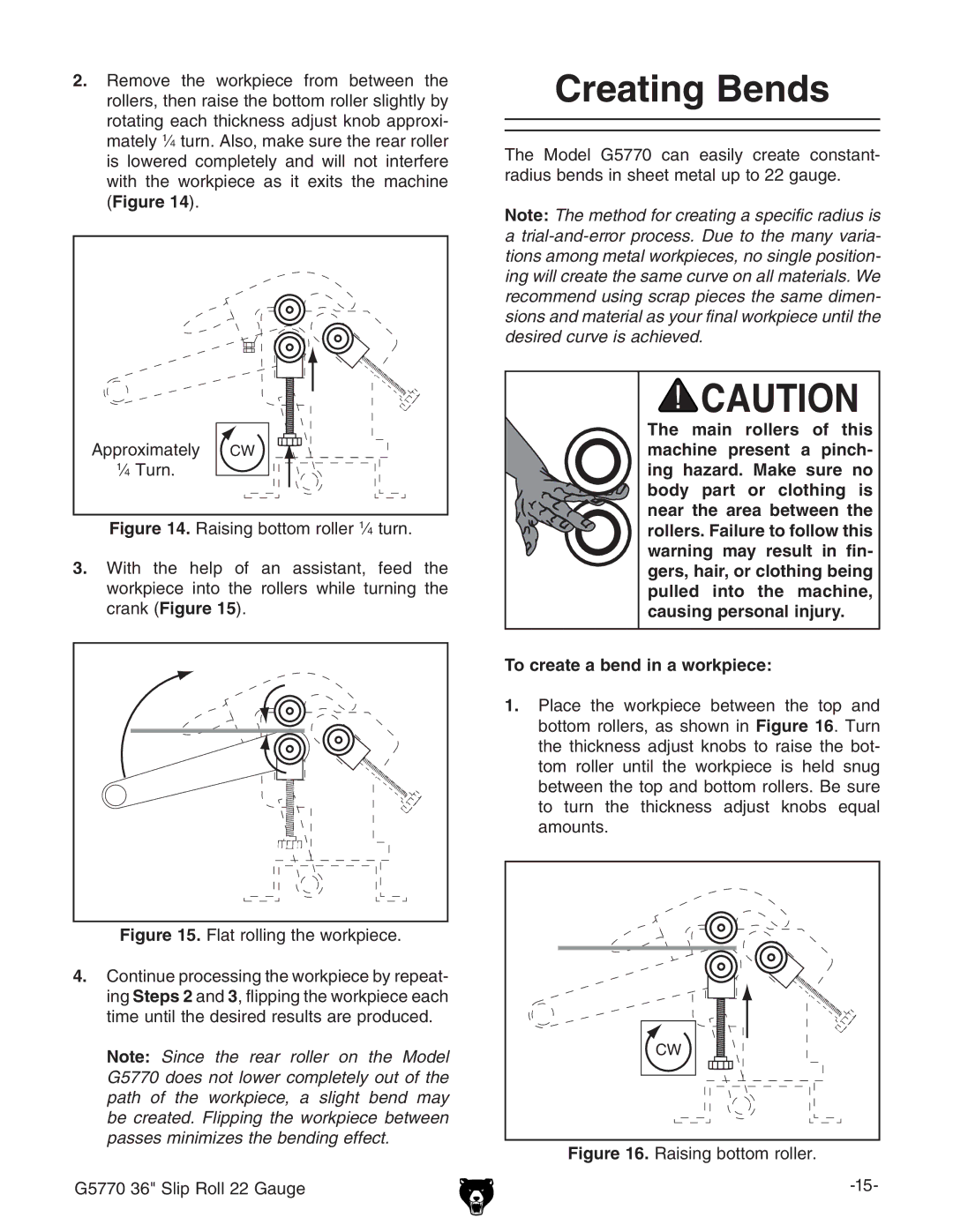 Grizzly G5770 owner manual Creating Bends, 6eegdmbViZan ¿ Ijgc#, XgVc` # 