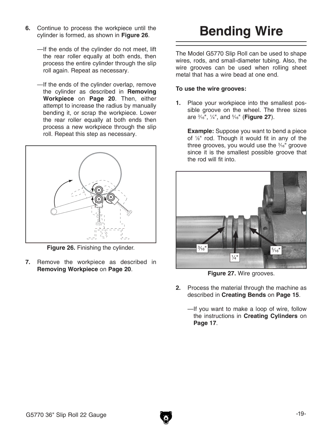 Grizzly G5770 owner manual Bending Wire, To use the wire grooves,  EaVXZ ndjg ldg`eZXZ cid iZ hbVaaZhi edh 