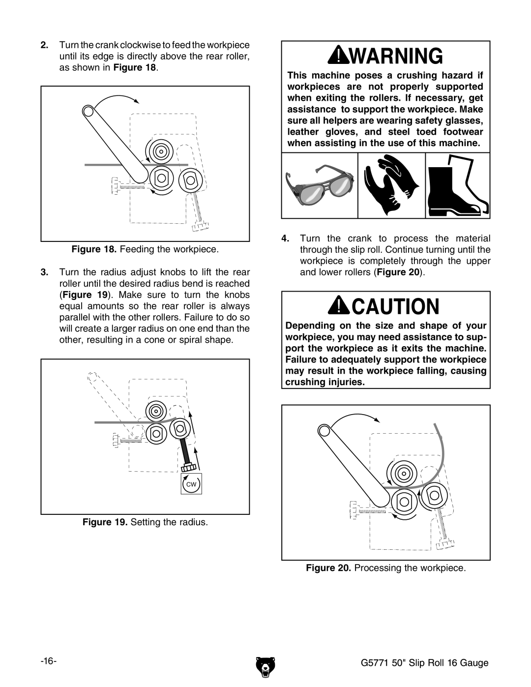 Grizzly owner manual Processing the workpiece G5771 50 Slip Roll 16 Gauge 