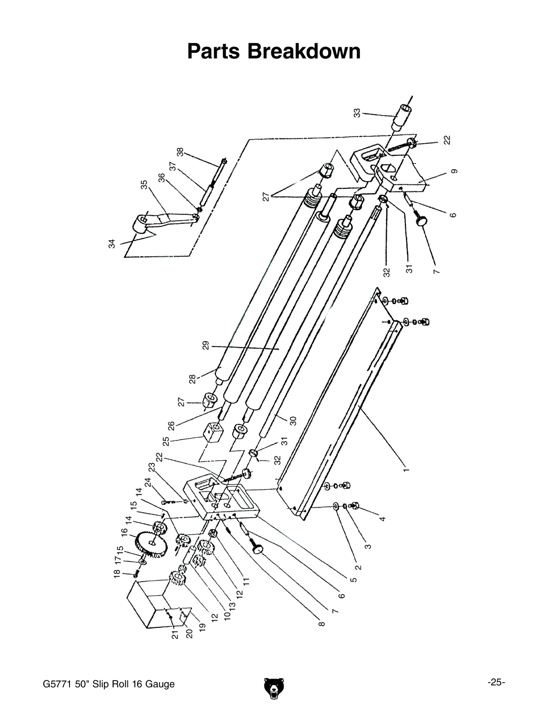 Grizzly G5771 owner manual Parts, Breakdown 