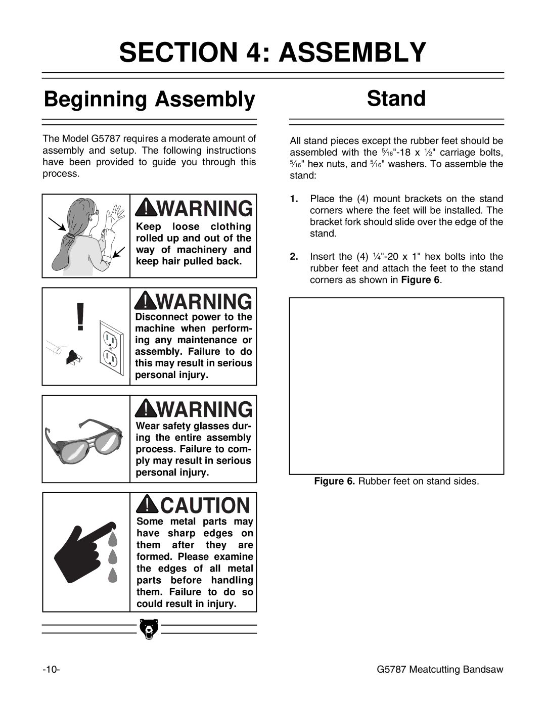 Grizzly G5787 instruction manual Beginning Assembly Stand 