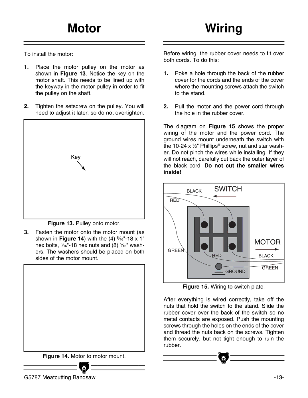 Grizzly G5787 instruction manual MotorWiring 