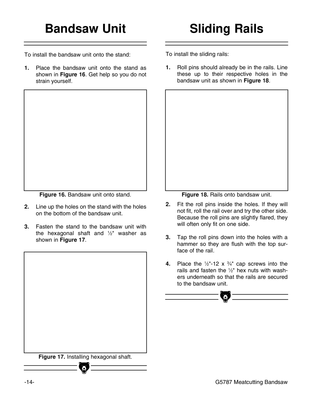 Grizzly G5787 instruction manual Bandsaw Unit, Sliding Rails 