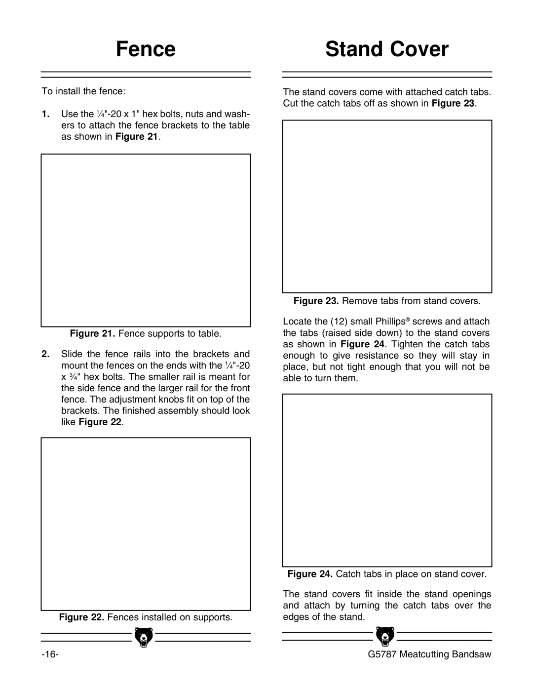 Grizzly G5787 instruction manual Fence Stand Cover, Fences installed on supports 