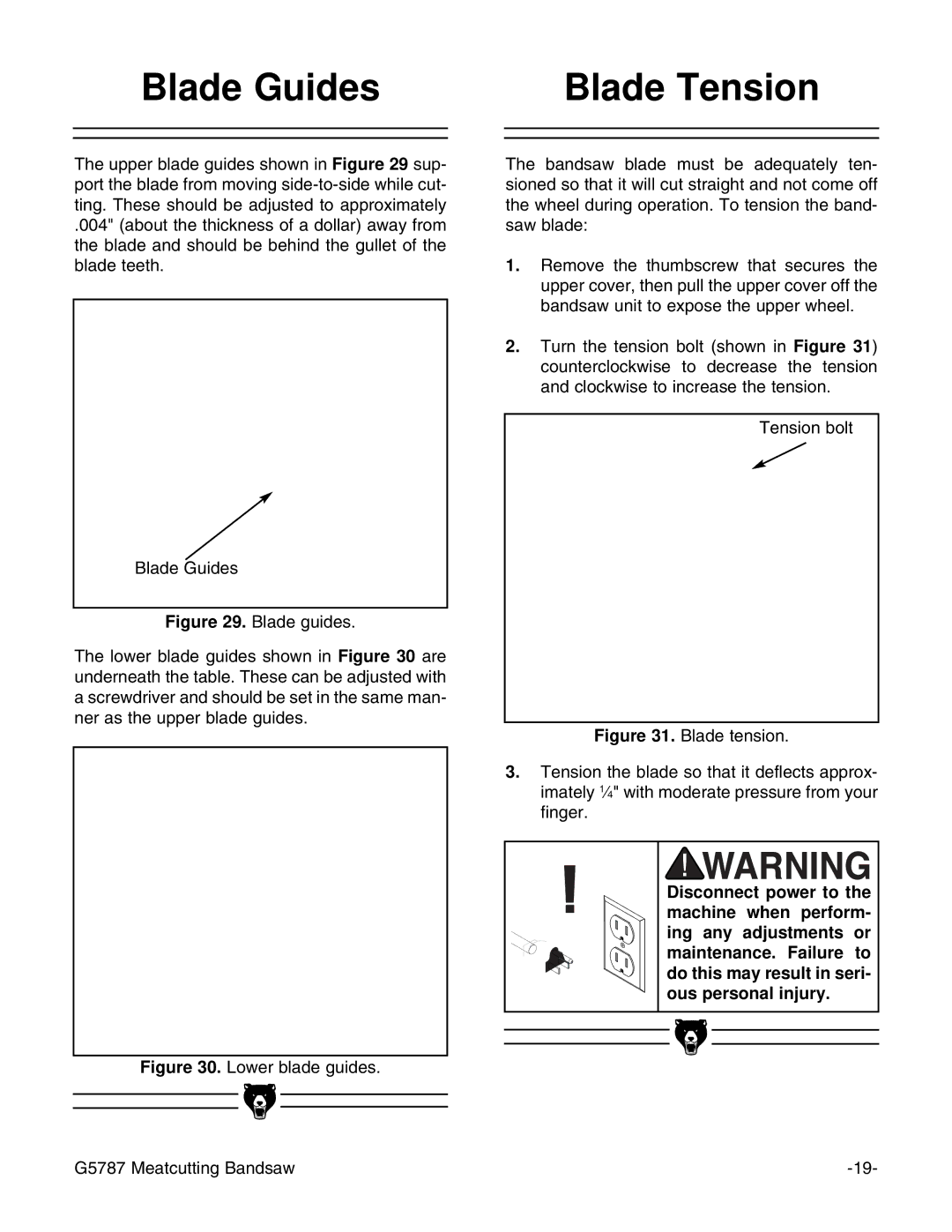 Grizzly G5787 instruction manual Blade Guides Blade Tension 