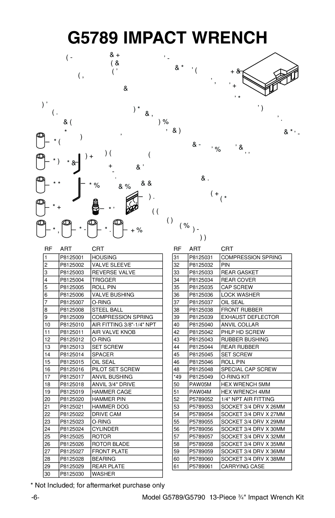 Grizzly G5790 instruction manual G5789 Impact Wrench, Description 