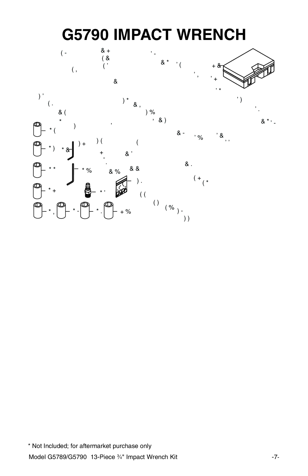 Grizzly G5789 instruction manual G5790 Impact Wrench, Socket 3/4 DRV X 