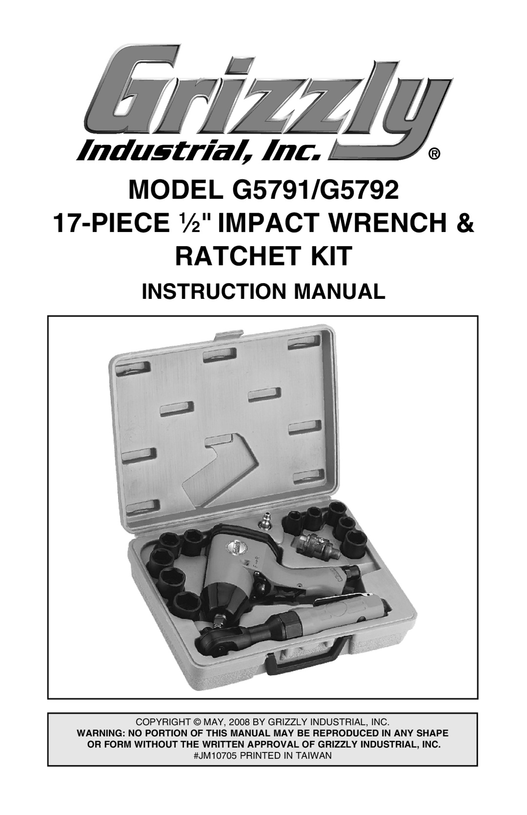 Grizzly G5792 instruction manual Piece 1⁄2 Impact Wrench Ratchet KIT 