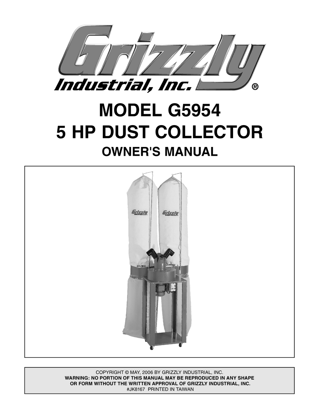 Grizzly owner manual Model G5954 HP Dust Collector 