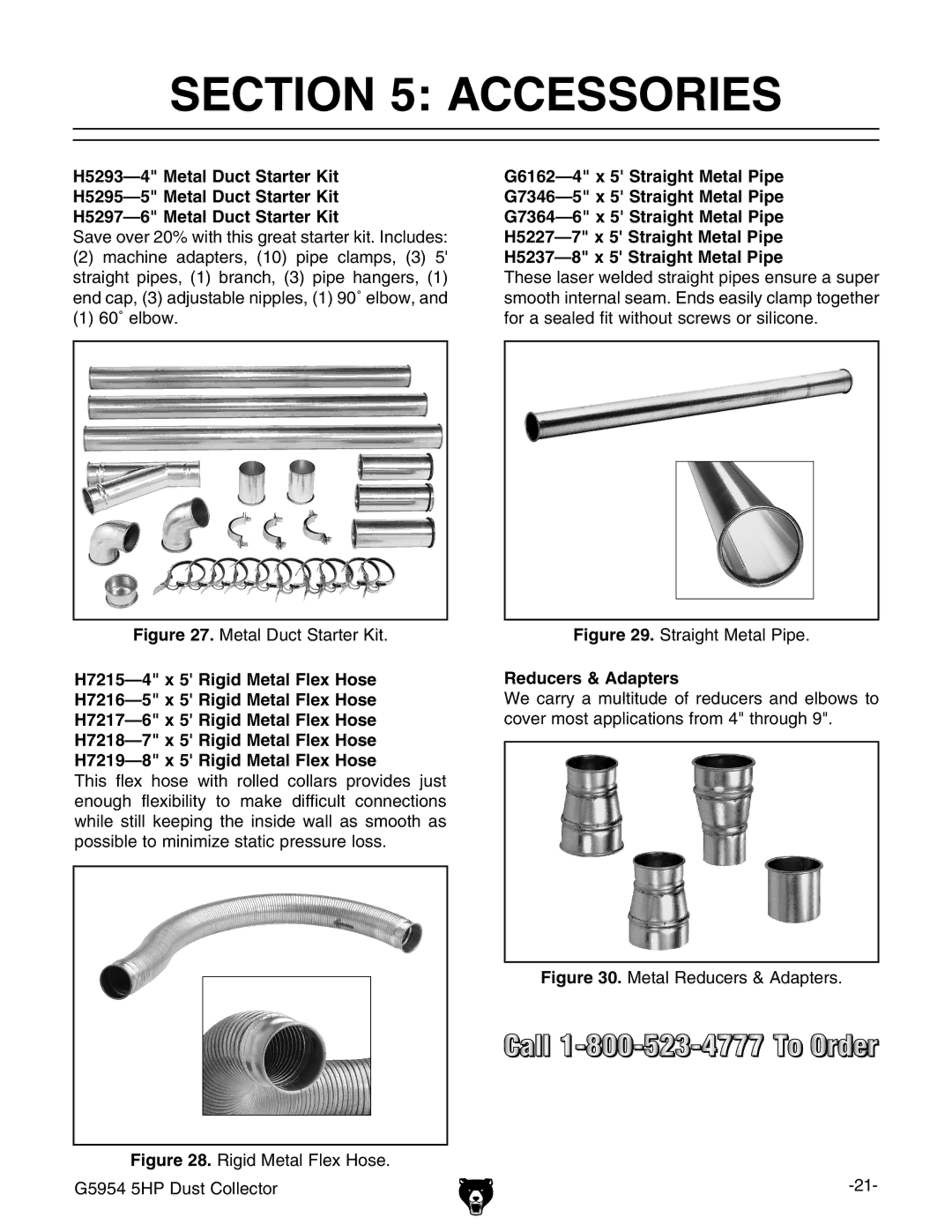 Grizzly G5954 owner manual Accessories, Reducers & Adapters 