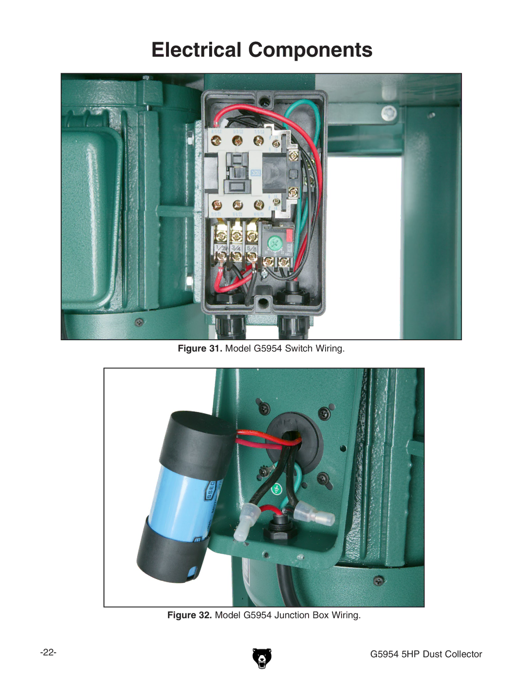 Grizzly owner manual Electrical Components, Model G5954 Switch Wiring 