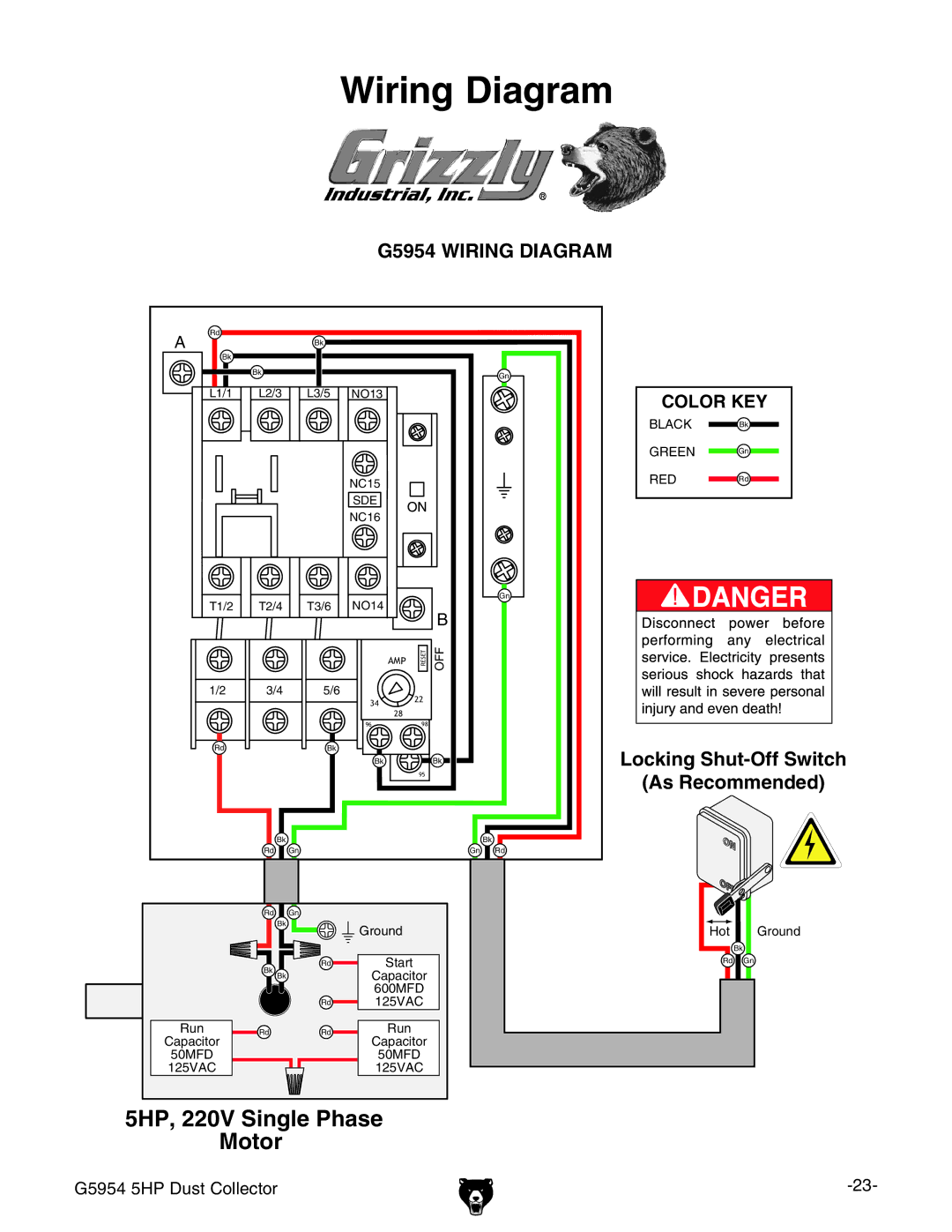 Grizzly G5954 owner manual Wiring Diagram 