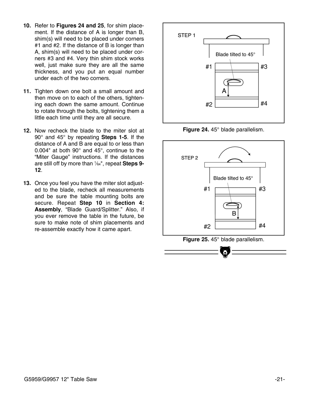 Grizzly G9957, G5959 instruction manual #1#3 #2#4 