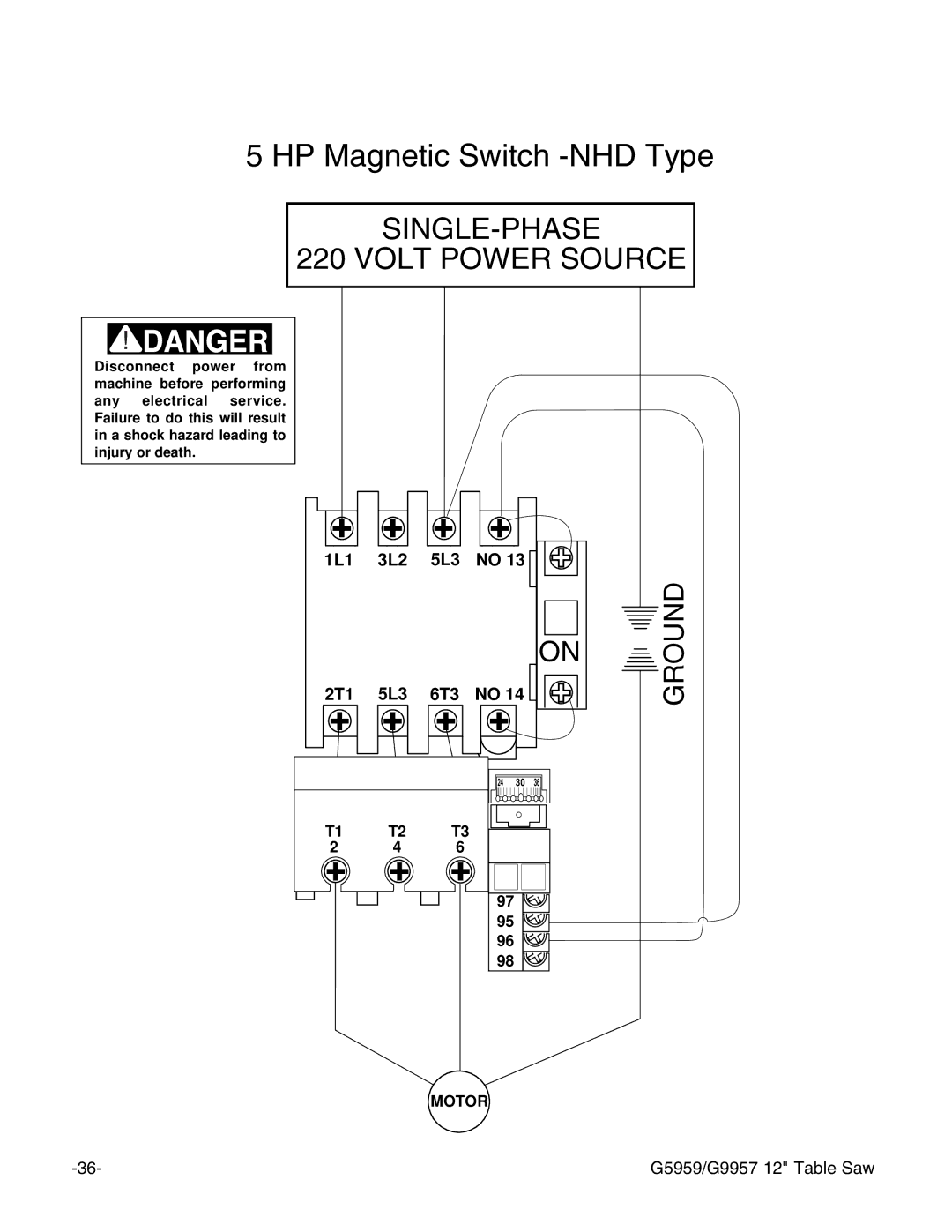 Grizzly G5959, G9957 instruction manual HP Magnetic Switch -NHD Type 