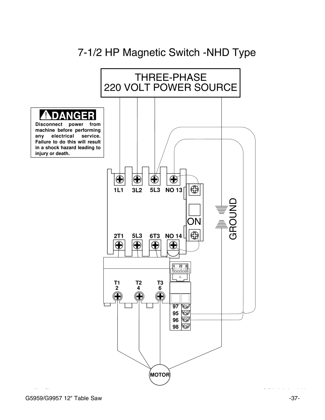 Grizzly G9957, G5959 instruction manual HP Magnetic Switch -NHD Type 